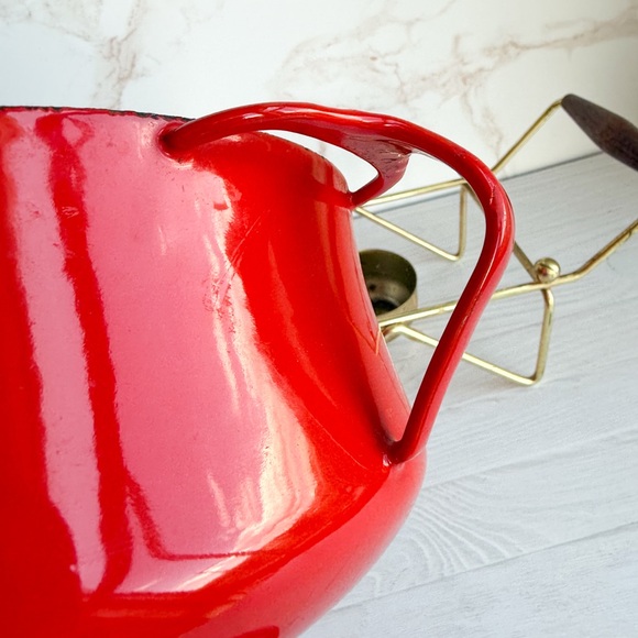 🇩🇰 Vintage Dansk Kobenstyle 2 Qt Lid & MCM Wood Handled Brass Warming Cradle. - Picture 5 of 14